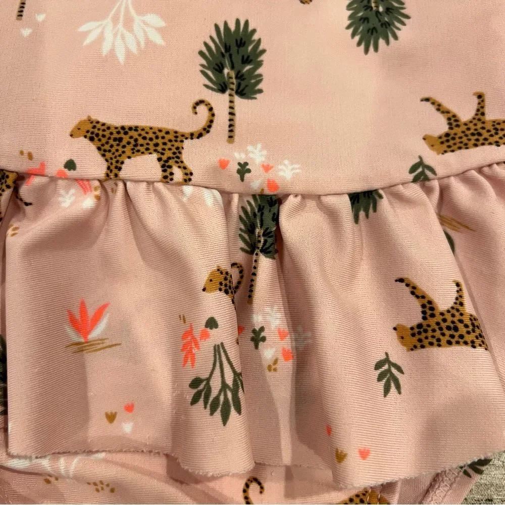 Old Navy Pink One Piece Ruffled Swimsuit with jungle print, size 12-18